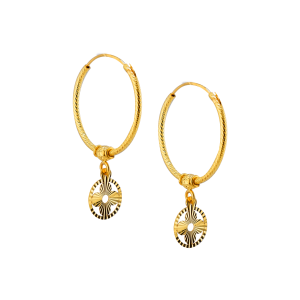 Brincos de argola jateada com pendente brilhante, peso 1 Salung  Brincos padrão Sunrise, peso 1 Salung  Brincos de argola jateada com pendente de flor, peso 1 Salung