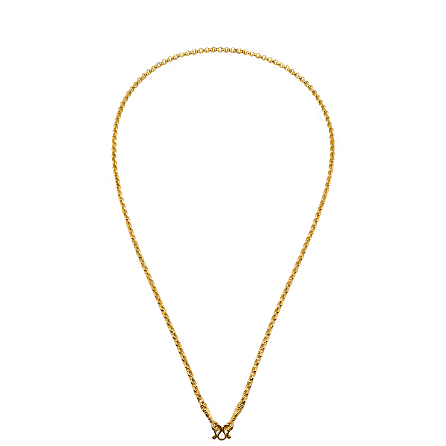 Colar com padrão de vime vazado, peso: 1 salung Colar com padrão Cio, peso: meio salung Colar com padrão de vime vazado, peso: 2 salung