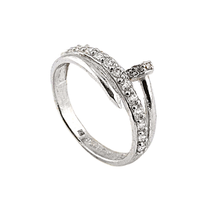 Anel Estilo Pregos com Pedras e Banho Branco