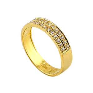 Anel com 2 Fileiras de Pedras Incrustadas, Peso: 1 Tical (≈ 3,75 g)