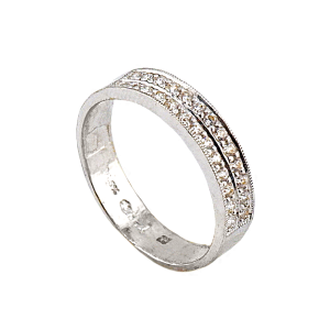 Anel com 2 Fileiras de Pedras Incrustadas, Banhado em Branco, Peso: 1 Tical