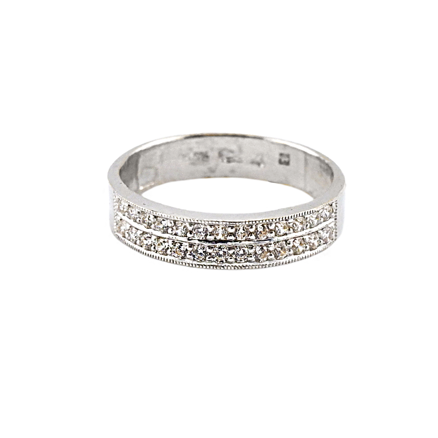 Anel com 2 Fileiras de Pedras Incrustadas, Banhado em Branco, Peso: 1 Tical - Image 3