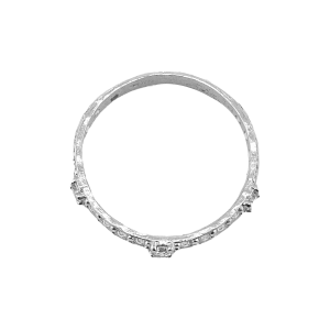 Anel com design de fileira de pedras, banhado a ródio, peso meio salung