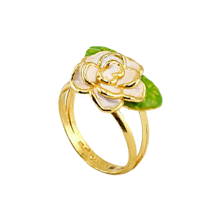 Anel com design de jasmim esmaltado, peso 1 salung