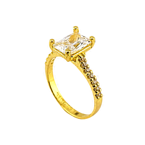 Anel quadrado com pedras ao redor, peso 1 salung