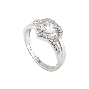 Anel Coração com Pedras, Banho Branco, Peso 1 Salung