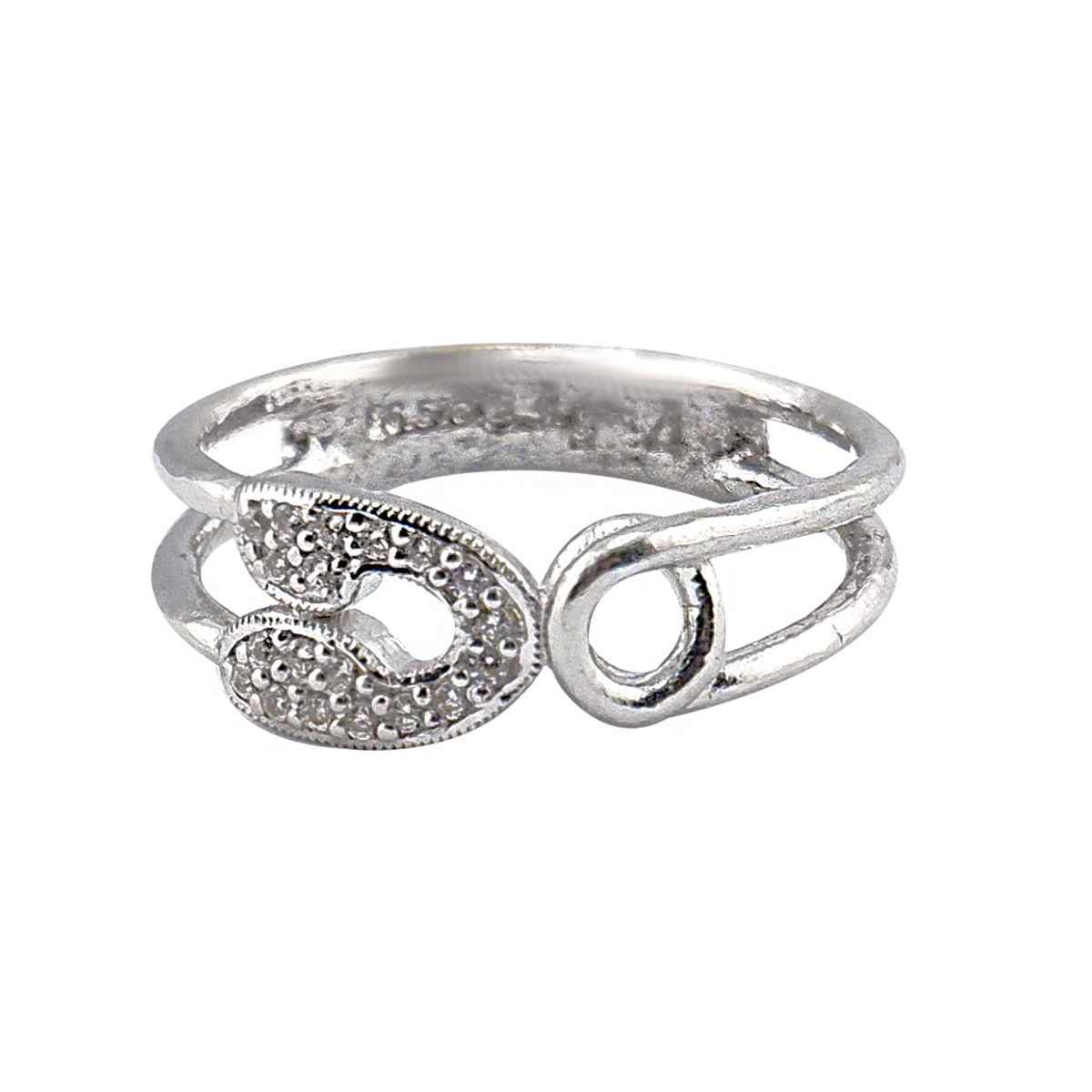 Anel com design de broche cravejado de pedras, banho branco, peso 1 salung - Image 3